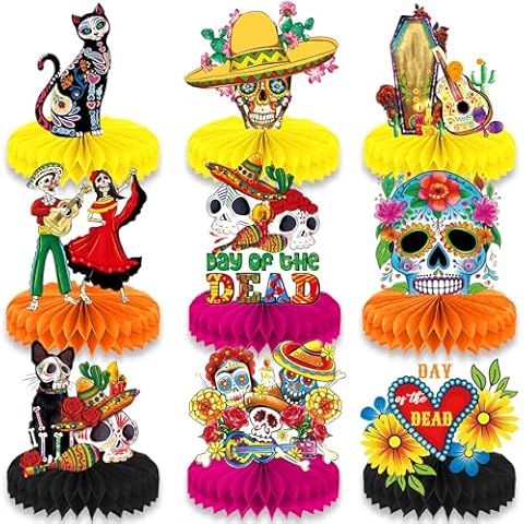 AirSun Mexican Party Decorations 9pcs Fiest Honeycomb Centerpiece Table Decorations for Cinco De Mayo Mexican Themed Taco Birthday Party Supplies Day of The Dead Decor Cover