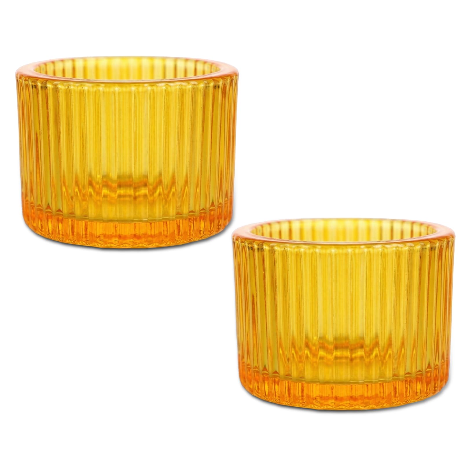 Qwrqwr Glass Tea Light Candle Holders Decorative Votive Set of 2 Yellow Table Centerpiece for Home Wedding Party Decoration (Yellow) — image 1