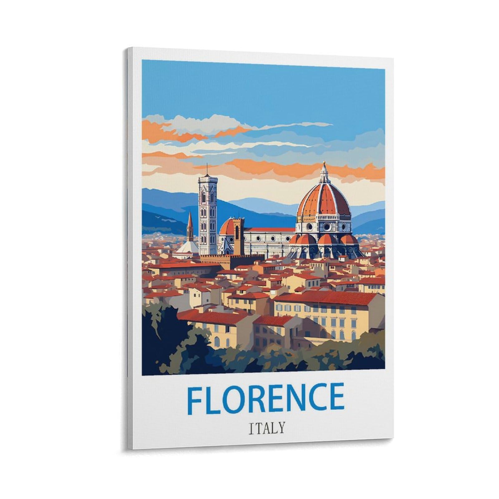 Lnmnjesg Frame-Style Florence Italy Vintage Travel Posters 12X18inch(30X45cm) Canvas Painting Wall Art, Wall Decor Pictures Prints For Living Room Bedroom