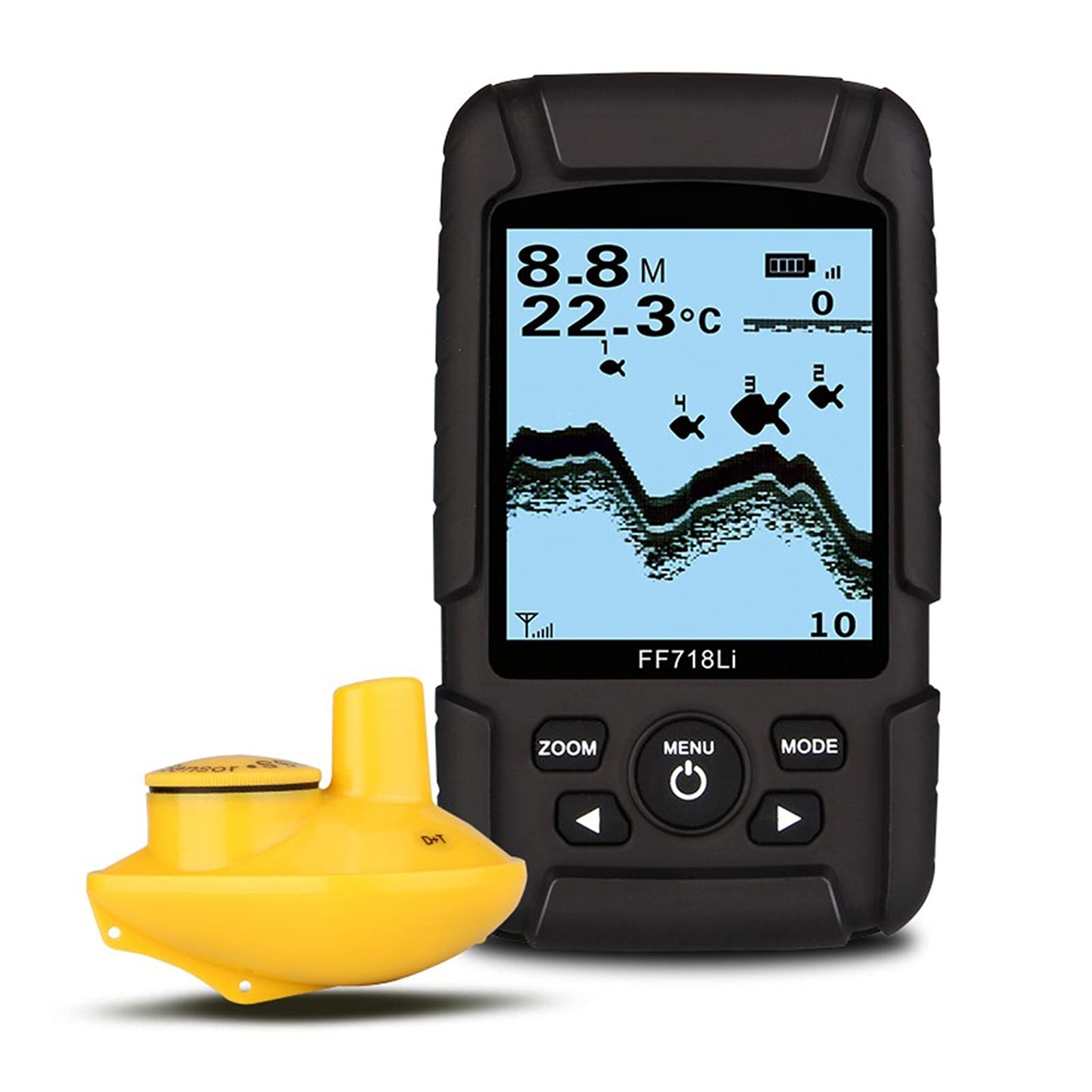 Sonar Trasduttore 2-in-1 Cablato e sensore Wireless Portatile Pesh Finder 328ft / 100m profondità(718LI-W)