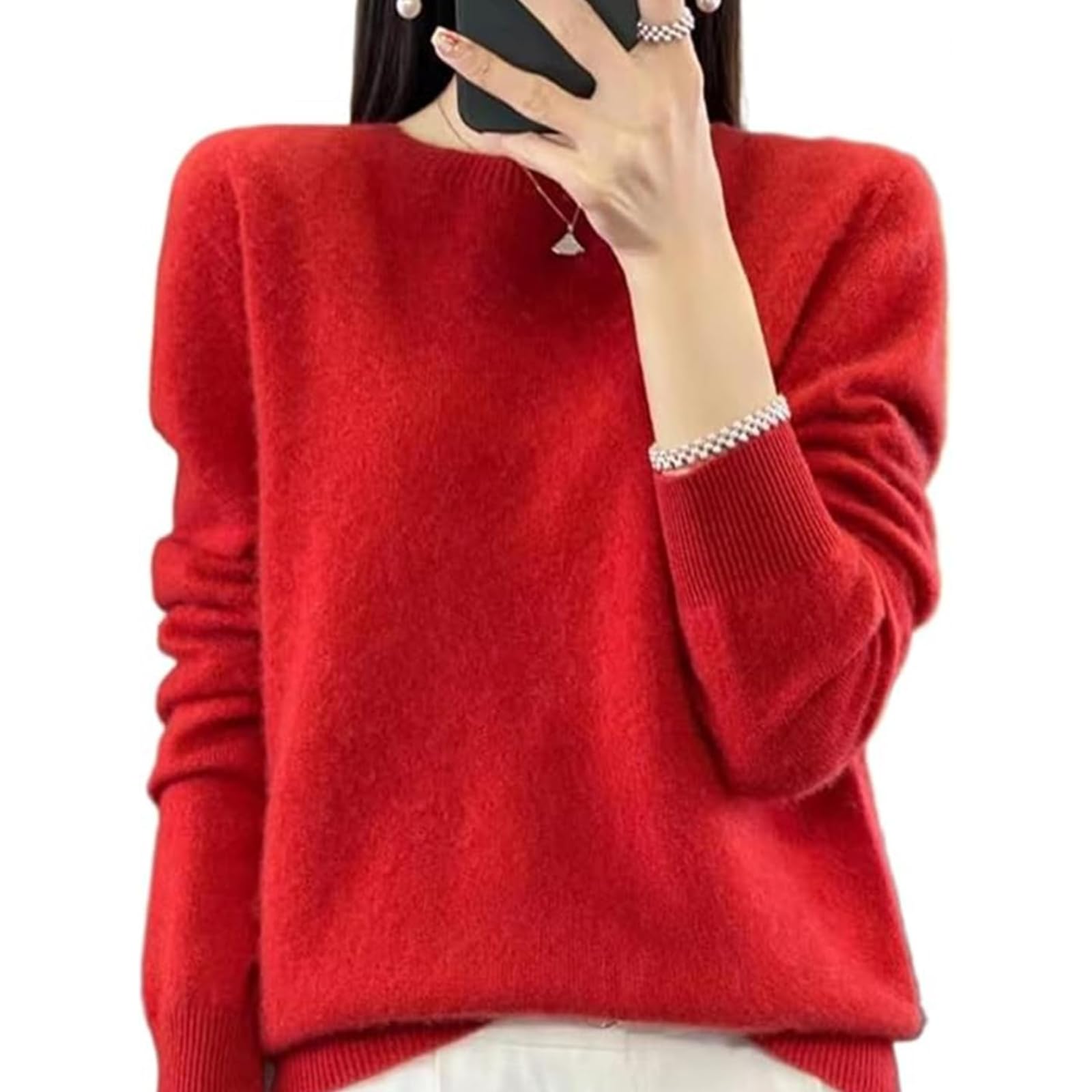 Warm Cashmere Sweaters for Women Long Sleeve Crew Neck Classic Soft Pullover Sweater Loose Casual Fall Winter 2025