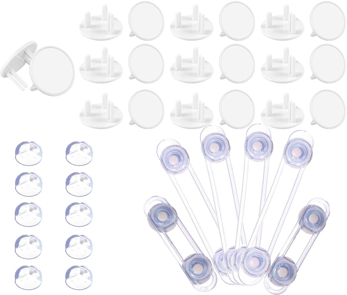 Child Proof Plug Socket Covers UK 20 PCS + Corner Protectors 10 PCS+ Baby Safety Locks 6 PCS - Baby Safety Set for General Home Safety and Your Children’s Safety