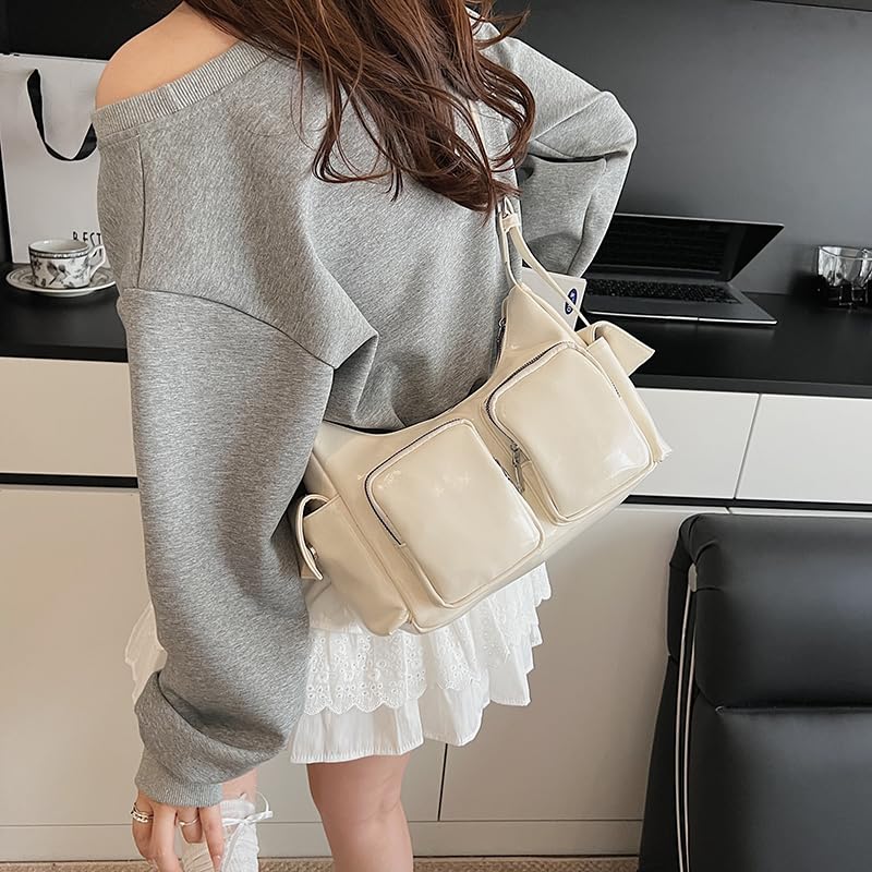 Women’s PU Leather Shoulder Bag – Casual Multi-Pocket Hobo Purse with Adjustable Strap, Large Capacity Handbag for Daily, Wor2