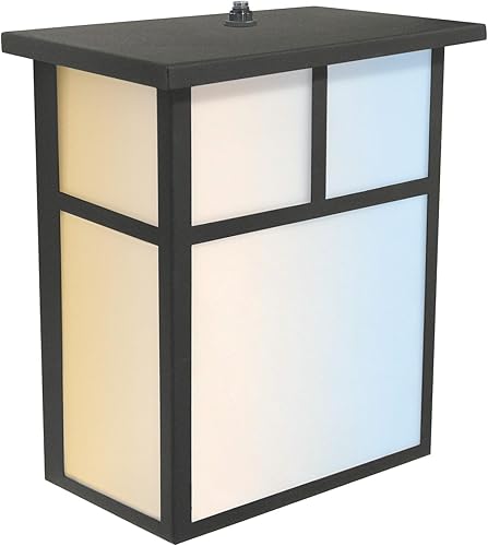 Sunlite 88683 Lámpara LED Mission Style para exteriores, 12 vatios (75 W  ), 800 LMN, fotocélula incorporada, acabado negro, lente blanca opaca,