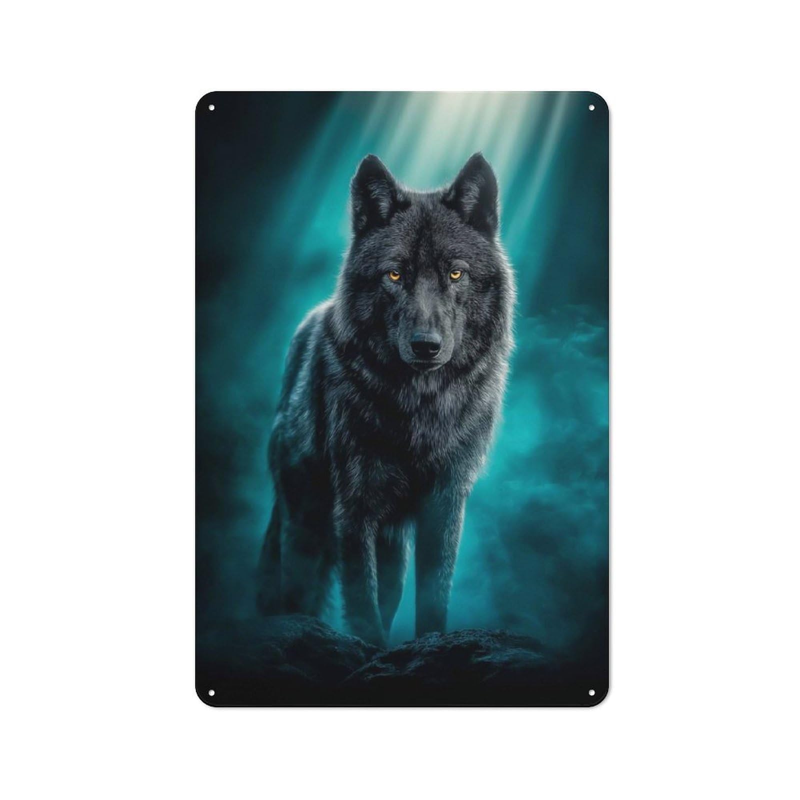 Junmoney Style-15 30X20cm Retro Tin Sign With Majestic Black Wolf For Lounge Or Reading Corner, A Decorative Metal Sign For Lounges And Reading Corners