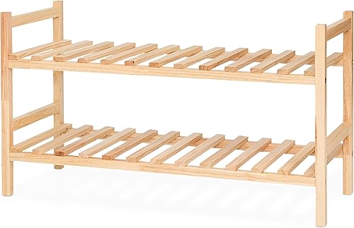 PJ Wood Organizador apilable de madera para almacenamiento de armarios, estantes de entrada, armario escalonado para zapatos, capacidad de 6 pares,