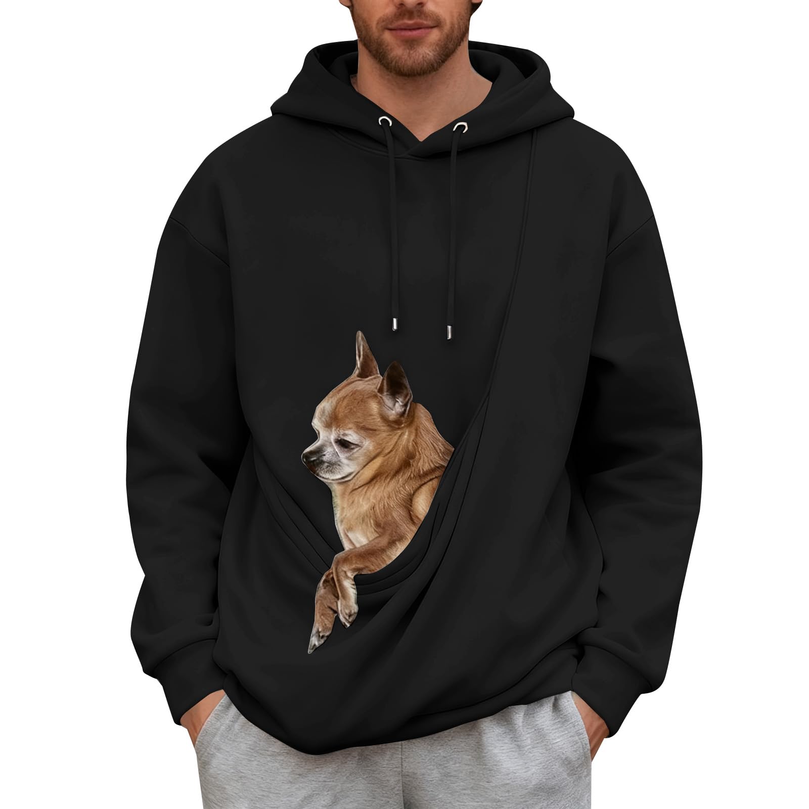Sweat à capuche de transport pour animal domestique pour homme, chat, chien, chiot - Automne et hiver - Manches longues - Confortable - Chaud et léger - Pull en polaire avec poche kangourou