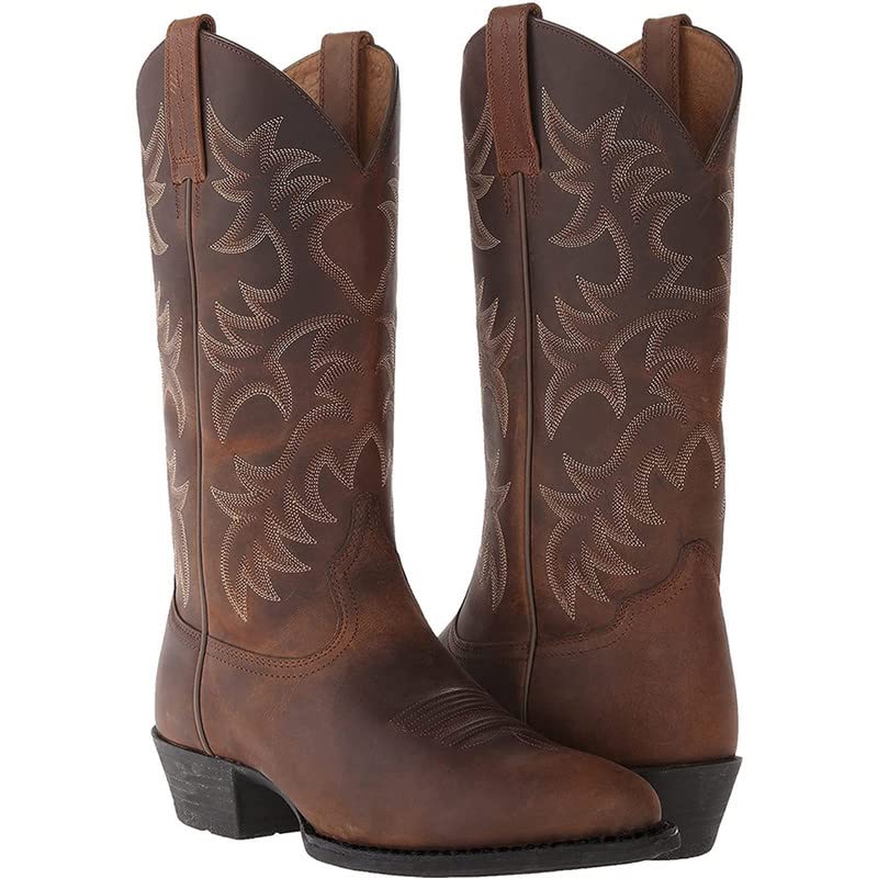 Cowboy Boots For Men Western Retro Embroidered Square Toe Chunky Block Heel Stitched Mid Calf Traditional Oxford Boots2