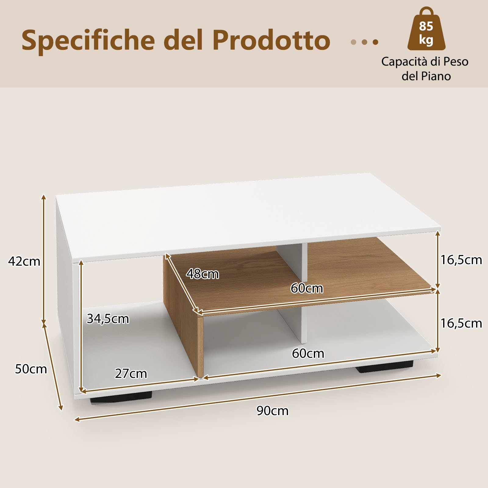 RELAX4LIFE Tavolino da Caffè Geometrico, Tavolino Rettangolare a 3 Livelli, Tavolino Centrale Moderno in Legno per Soggiorno, Sala di Ricevimento (BIANCO)