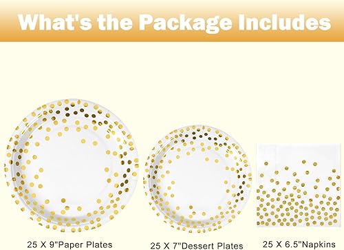 Miniatura 2 de Platos de papel y servilletas de oro blanco, suministros de fiesta, platos desechables de 25 x 9 pulgadas, platos de postre de 25 x 7 y servilletas