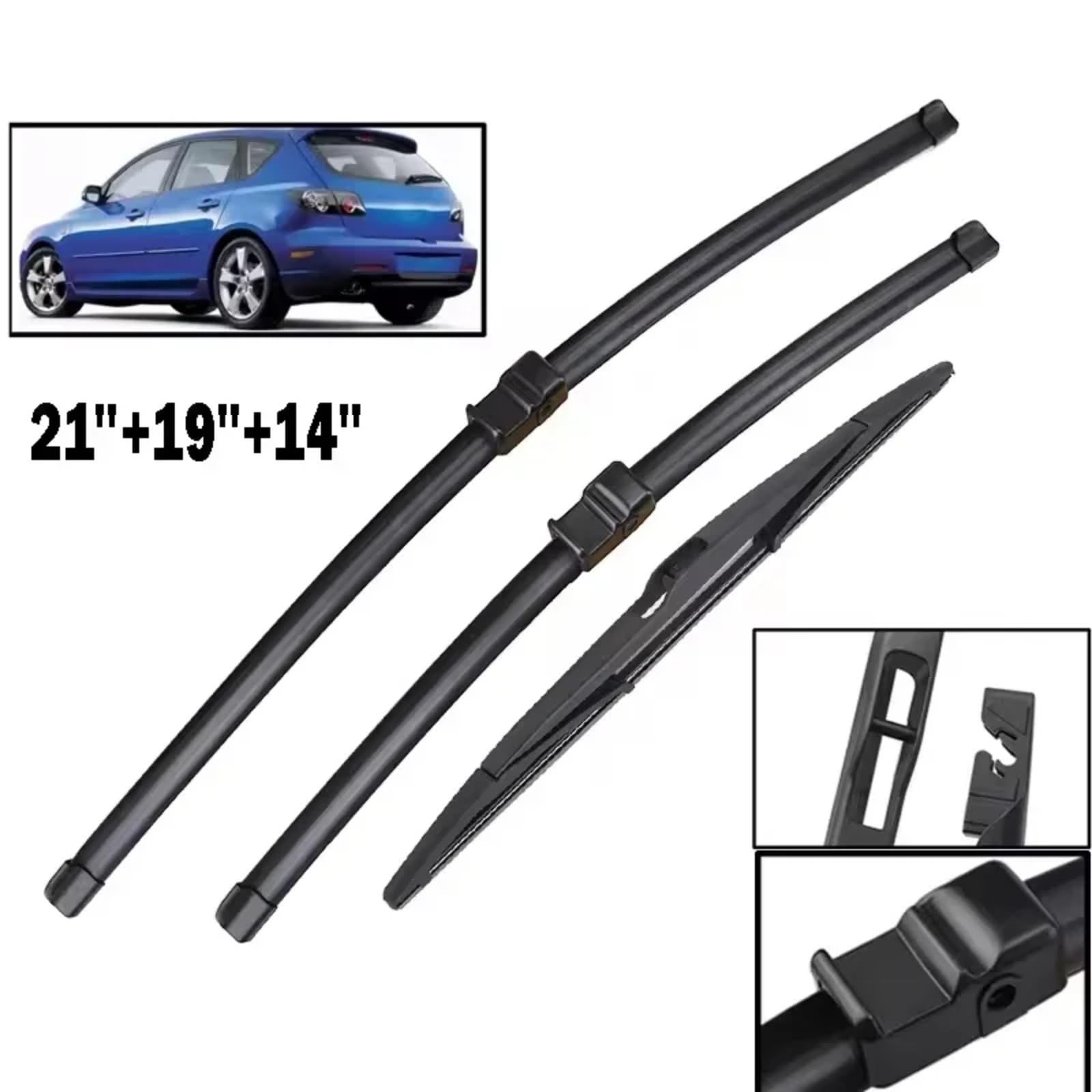Tergicristallo Spazzole Accessori Per Mazda 3 BK 2004-2008 | Set Spazzole Tergicristallo Anteriori Posteriori LHD Antipioggia Per Finestrini Parabrezza 21"19"14"
