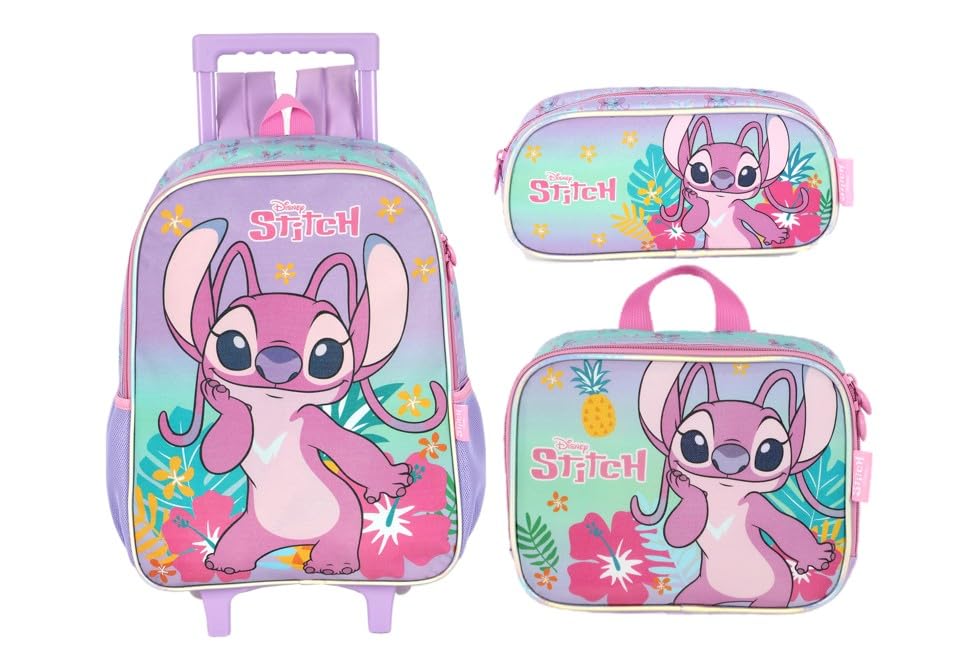 Kit Mochila Infantil Rodinha Stitch Lancheira Estojo 2026 Lilás