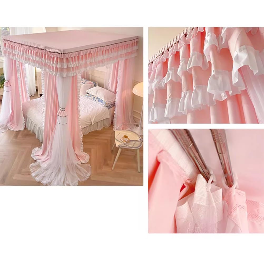 MRKU Mosquitera con Dosel para Cama Doble con Soporte de Metal, Estilo Europeo, romántica Cortina con Borde con Volantes, decoración para Dormitorio