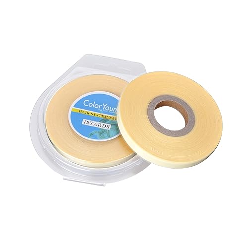 ColorYoung 516"(0.8cm)*12 yardas cinta de repuesto de cinta de doble cara de extensión de cabello para cinta en extensión de cabello (amarillo)