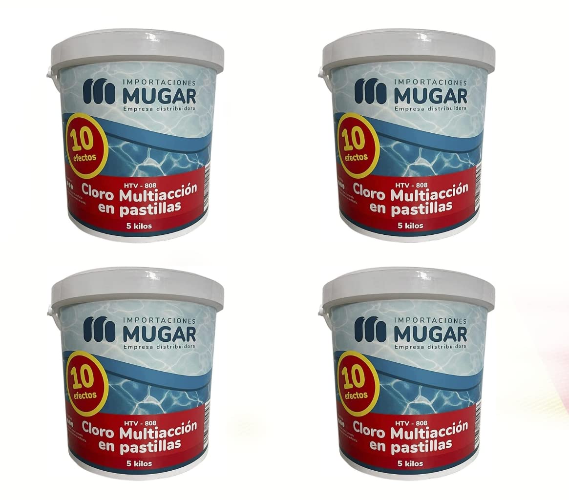 MUGAR- Cloro 10 Acciones en Tarrinas de 5 Kilogramos en Pastillas de 200 g- Paquetes de 2 o 4 Unidades- 10 o 20 kilogramos (4)