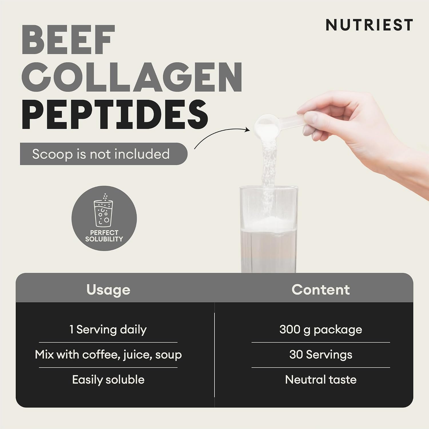 Nutriest Collagen Peptides Powder (300 g) I Beef Collagen Powder from Certified Ecological Livestock - Hydrolyzed Collagen I For Joints, Intestines and Skin I Peptides