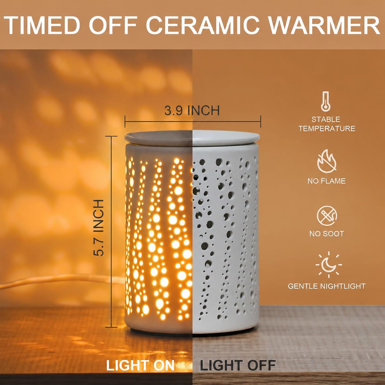 PALANCHY Quemador de aceite de cerámica con ajustes de temporizador de 2/4/8 horas | Calentador de cera con temporizador, calentador eléctrico de cera para aromaterapia perfumada en el hogar