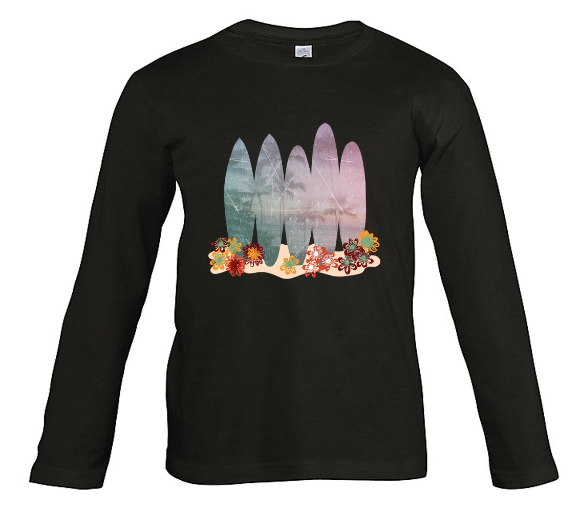 T-Shirt Enfant Noir Manches Longues Surf 12513Lsblk Unisex - Bambini e Ragazzi