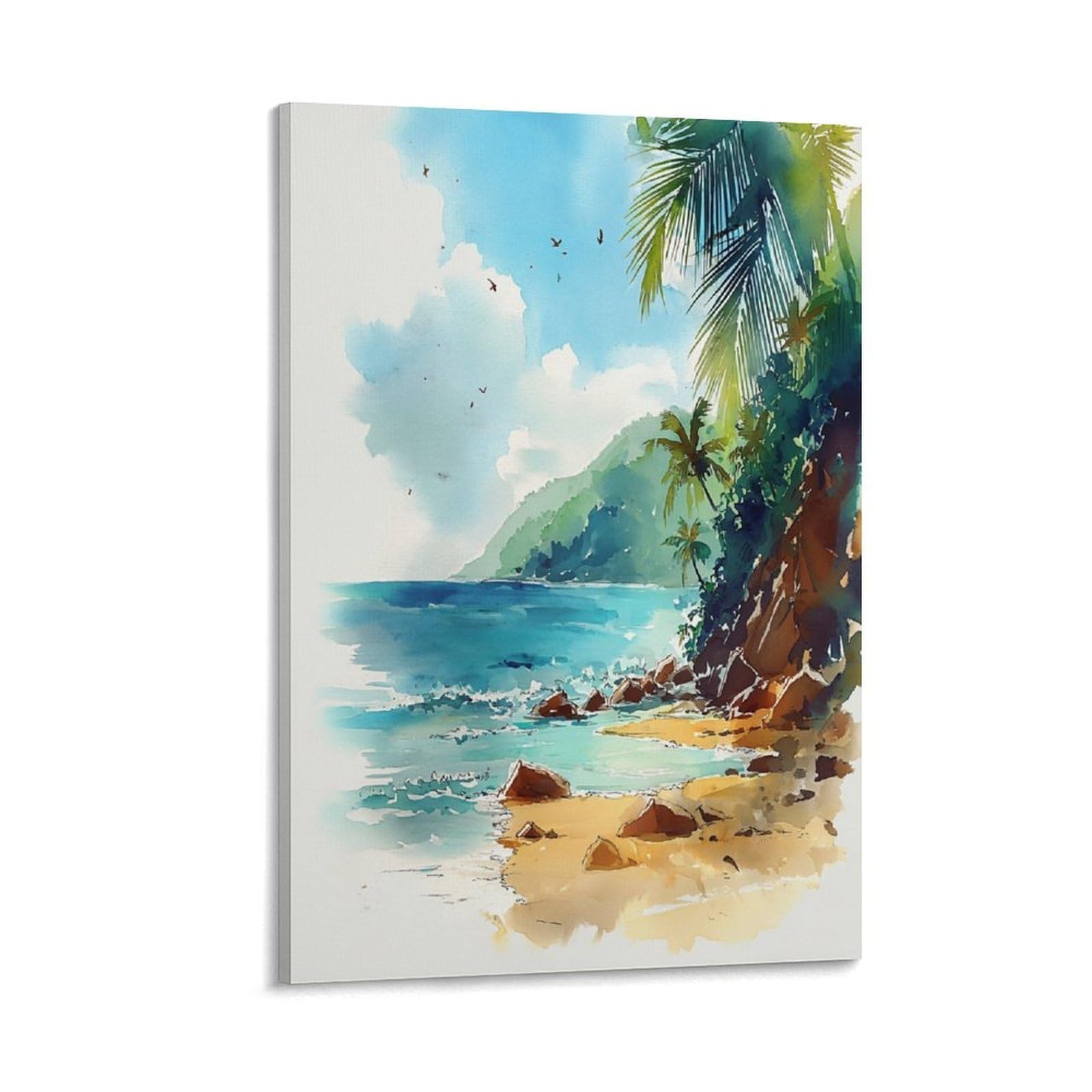 XWYMXZ Jamaica Watercolor Painting Retro Travel Poster 20x30inch(50x75cm) Vintage Watercolor Canvas Art