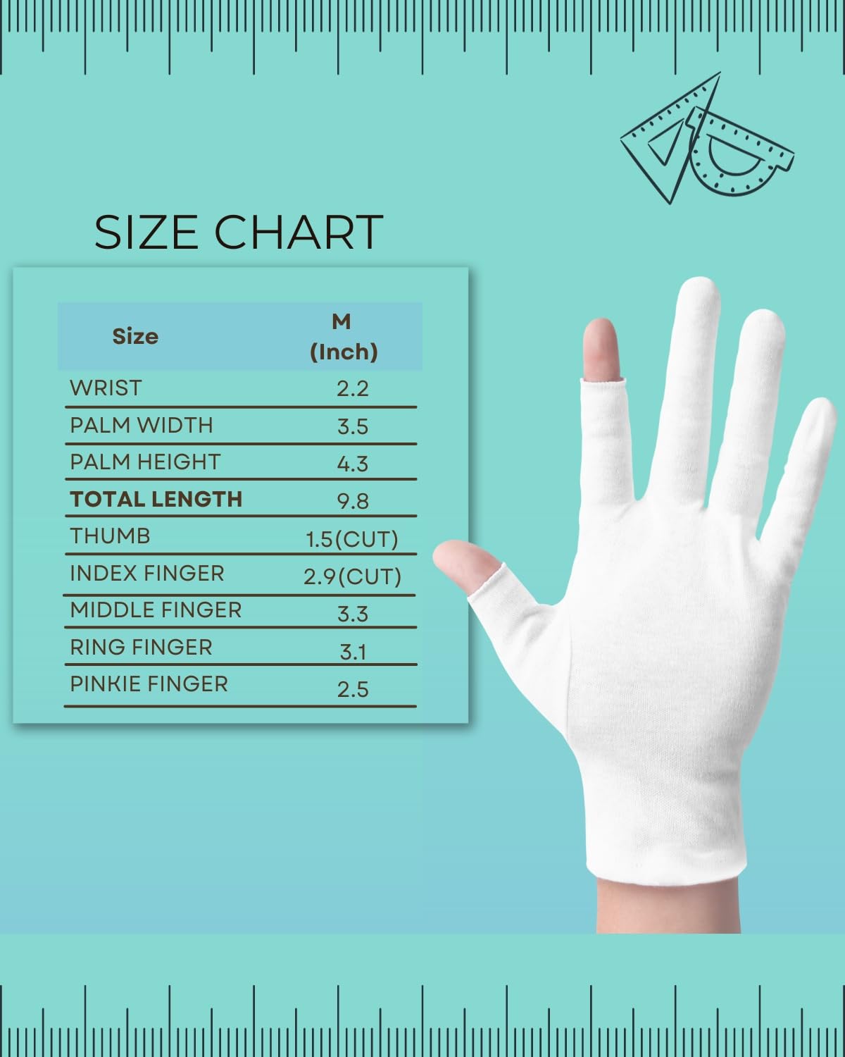 2 pares de guantes de algodón para pantalla táctil, guantes blancos para manos secas, guantes de algodón para dormir, guantes de noche hidratantes, guantes blancos 100% algodón, talla M (2 5