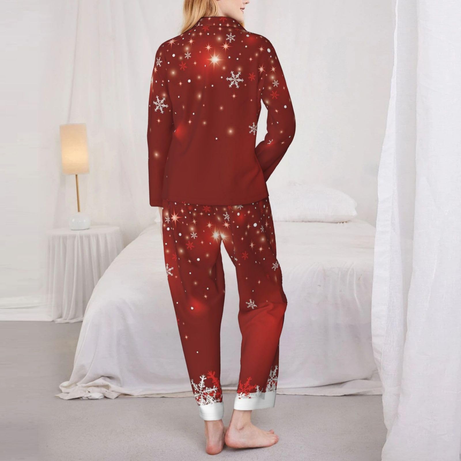 Conjunto de pijama de manga larga para mujer, estampado navideño, ropa de dormir, ropa de dormir, ropa de dormir casual, dos piezas