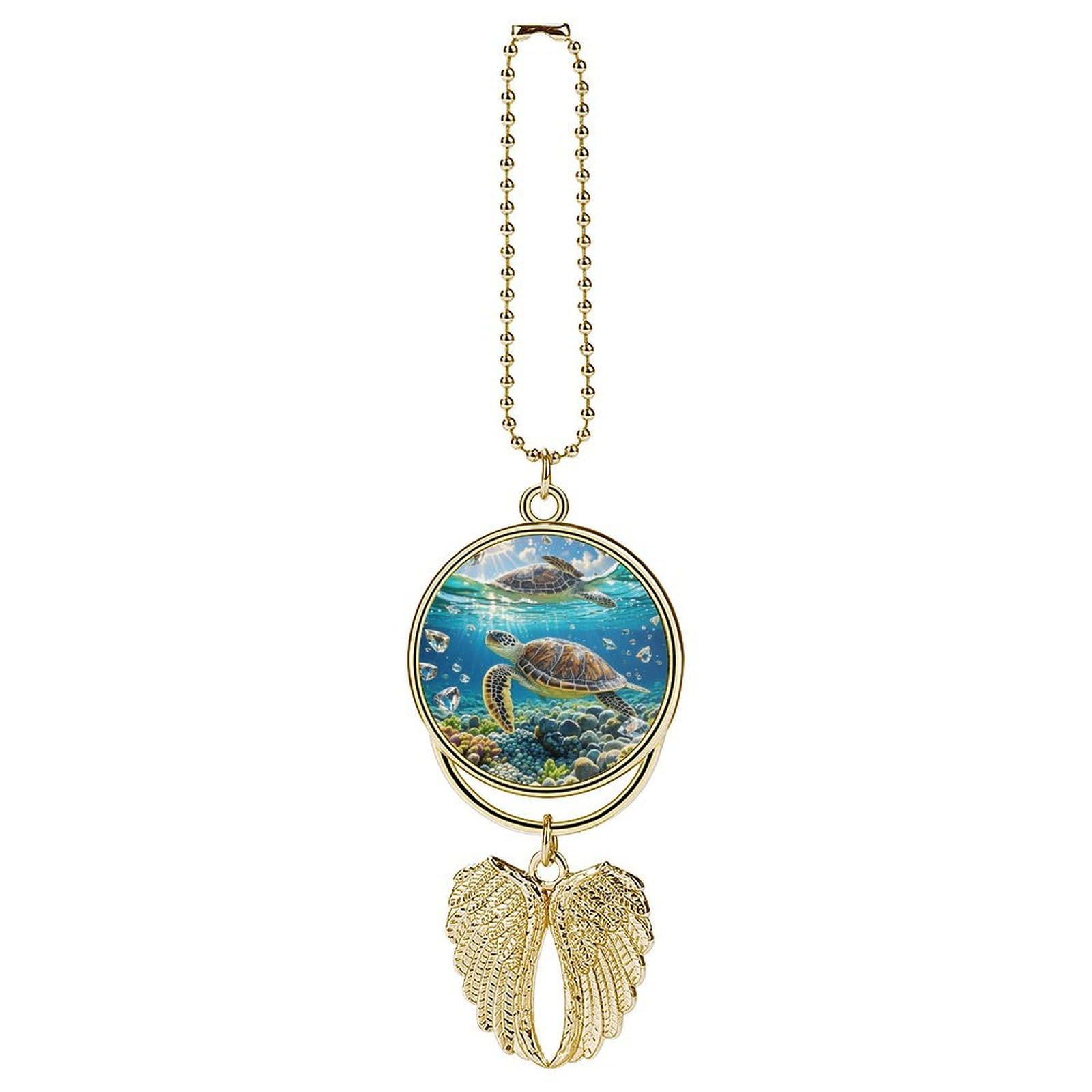Sea Turtles Painting Car Hanging Ornament Pendant Funny Rear View Mirror Accessories Metal Hanging Car Charm Cute Auto Interior Hanger Decoration Car Interior Decoration for Women Men Golden-Style