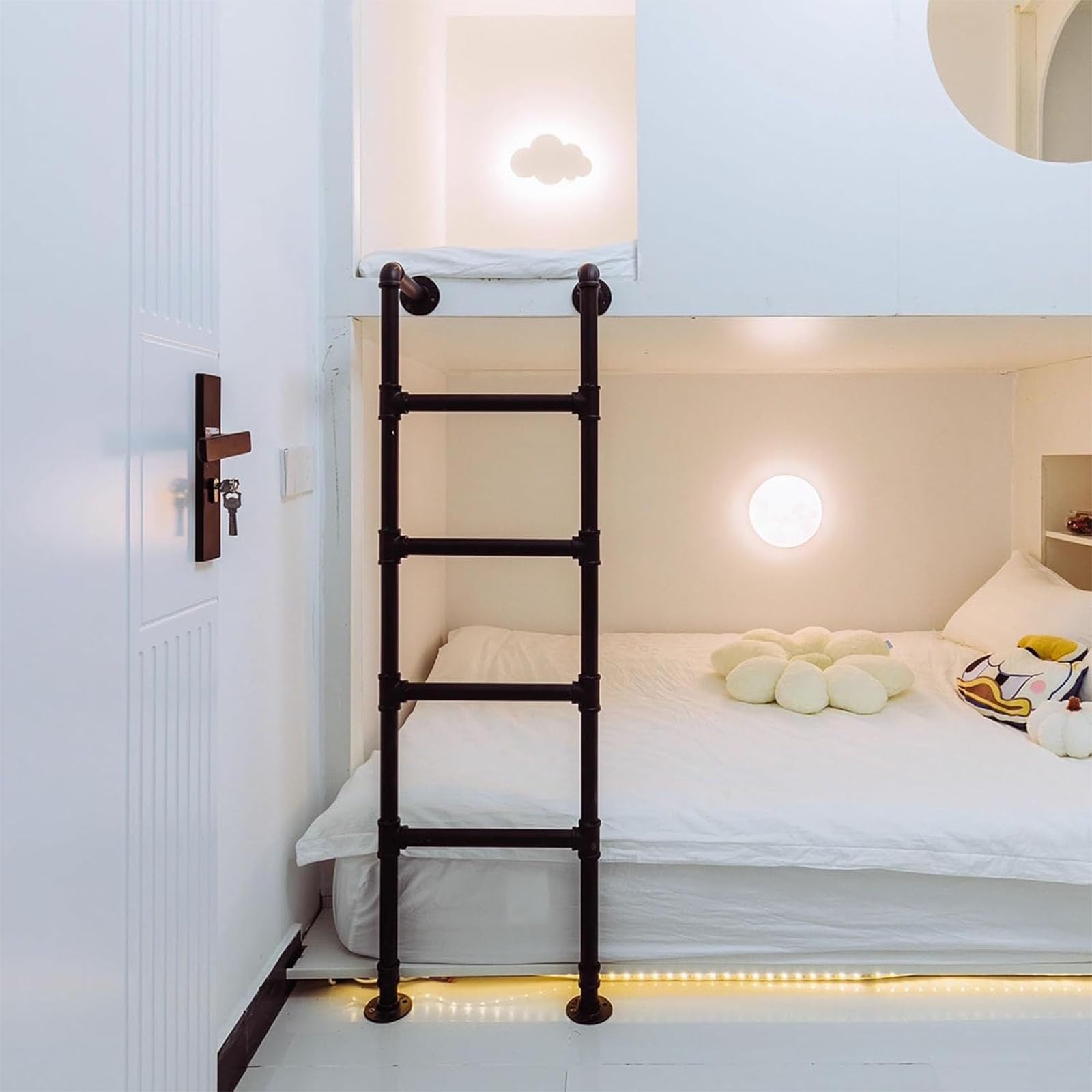 Échelle lit mezzanine fixation murale en métal noir 150kg