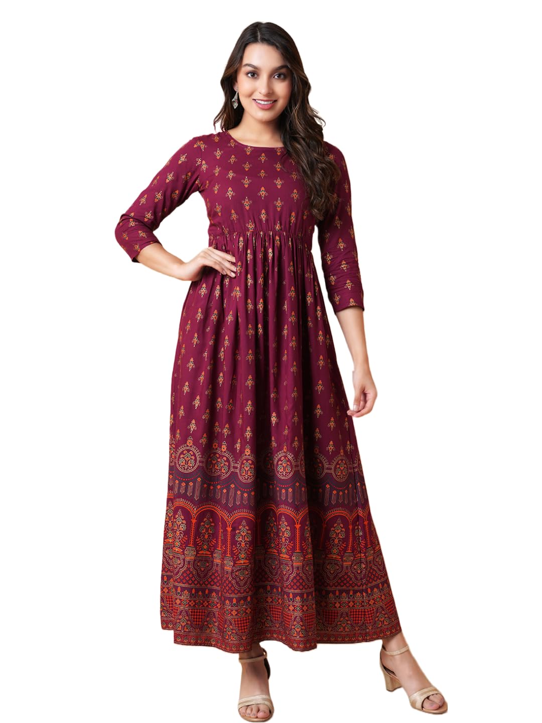 Women's Rayon Fit and Flare Maxi Casual Dress