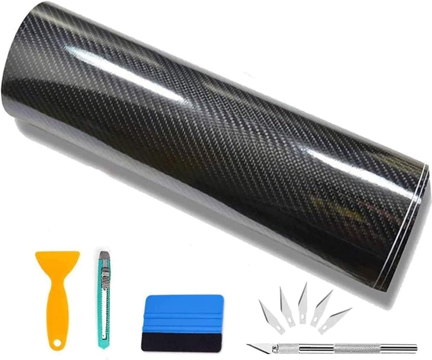 CompraFun Vinilo Fibra Carbono 6D, Vinilo Coche 300 x 30cm Negro Película Pegatina Adhesivo Impermeable sin Burbujas, Protección para Interior Exterior de Coche Moto Bici, con Accesorios