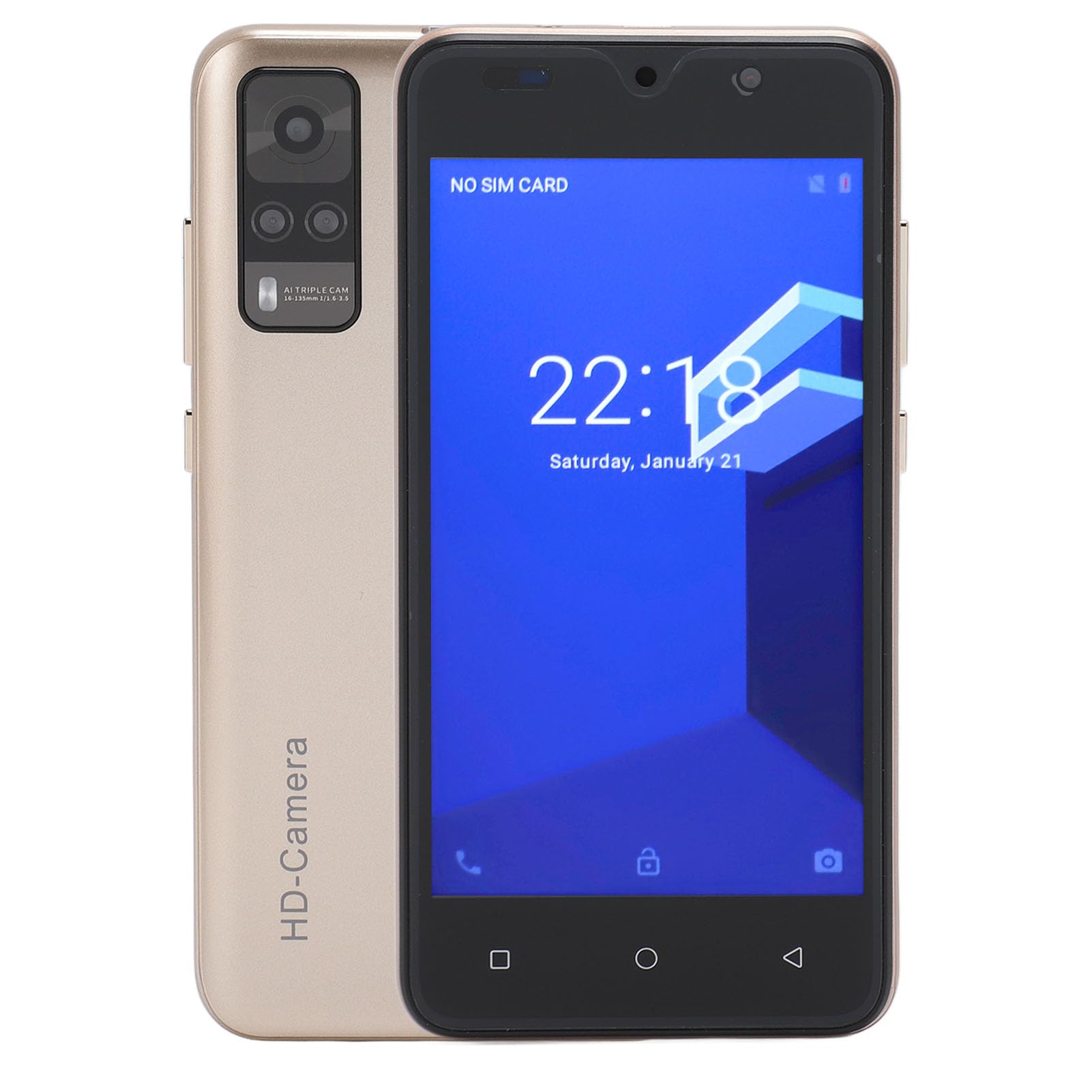 Cuifati Y53S 3G Smartphone sbloccato, 4 GB RAM 32 GB ROM 5.0 in schermo HD Dual SIM, per Android 12 ultra sottile sblocco del viso cellulare, Dual HD Cam, batteria 6800 mAh (oro)
