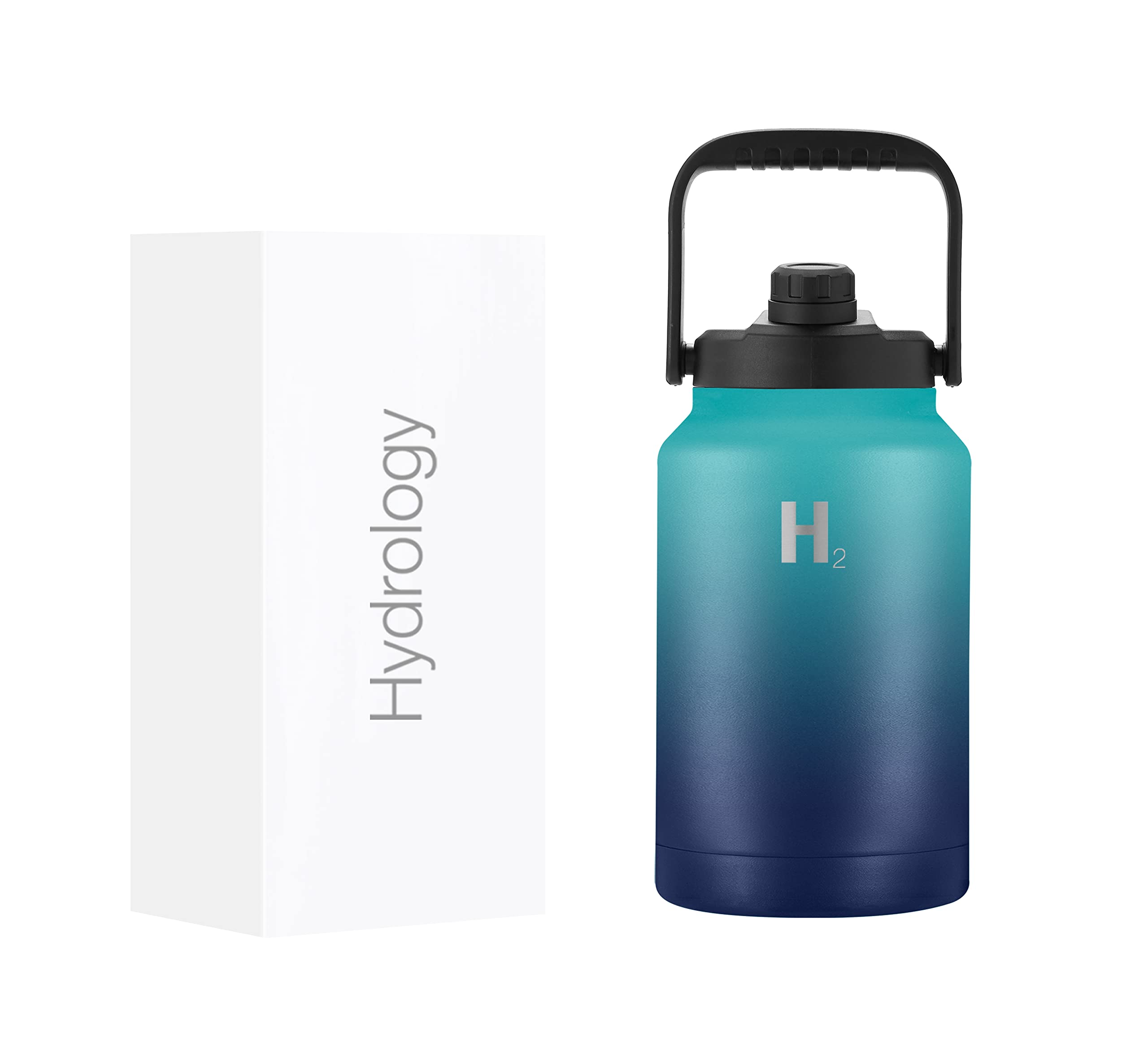 H2 Hydrology 128 Oz Canteen Water Bottle - Stainless Steel Insulated One Gallon Water Bottle, Hot & Cold Wide Mouth Bottle, Double Wall Vacuum Water Jug, Metal Jug Growler with Handle (Deep Sea)