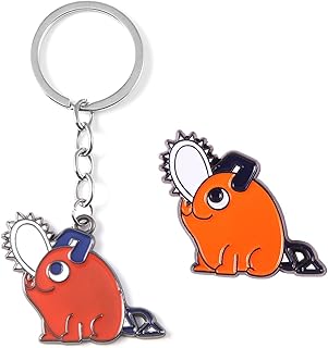 SONGCHANGJEWELRY Anime Chainsaw Pochita Keychains Pins Chainsaw Pochita Cosplay Metal Keychains Accessory Gifts For Women Men (Pochita Keychain and Pin)