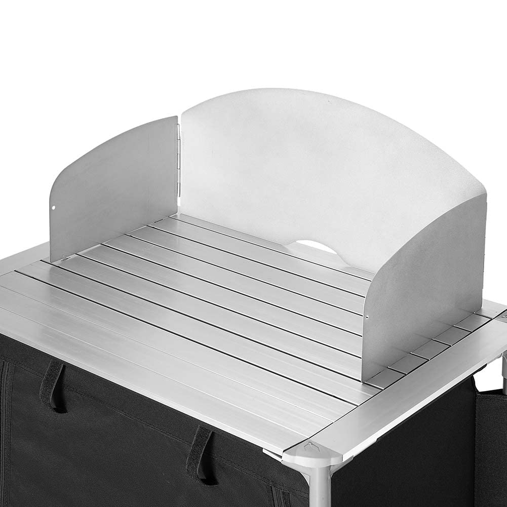 BAKAJI Mueble de Cocina, Armario de Mesa, de Camping, de pícnic, Compacto, portátil, Plegable, con Marco de Aluminio con Cocina, Protector de Salpicaduras, Bolsa para el Transporte