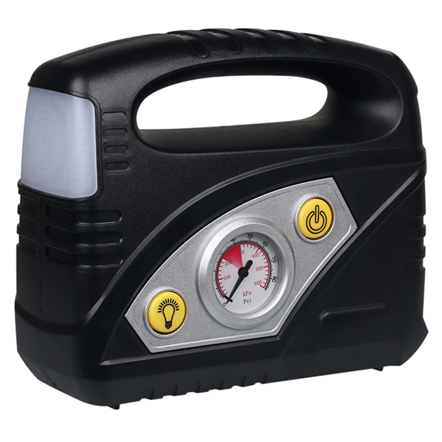 Simply Brands Analogue Air Compressor, 80 PSI Maximum Pressure, LED Torch, Compact Portable Design, Clear Display, Multiple Inflation Adapters