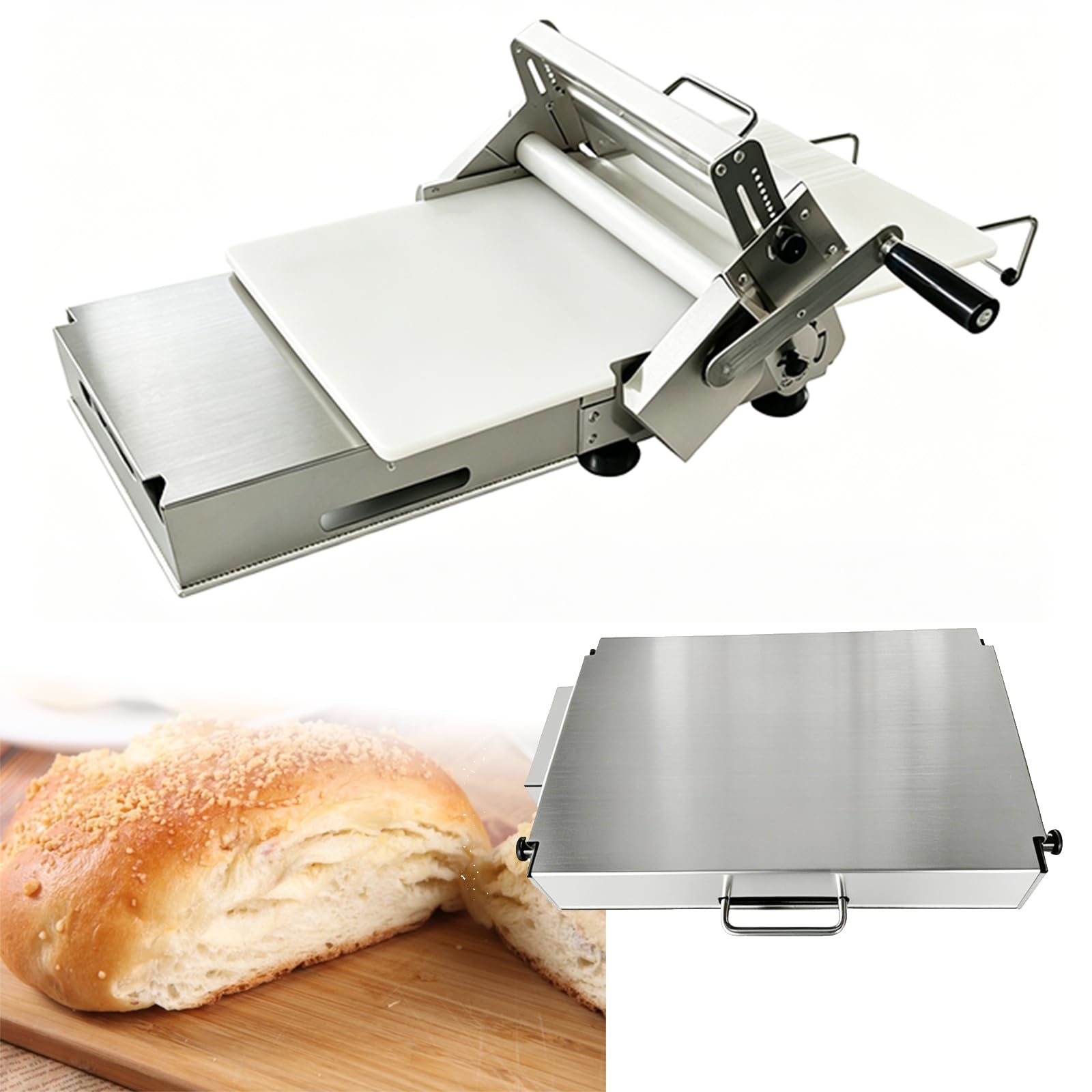 Fondant-Ausrollmaschine, 46 Einstellbare Dickeneinstellungen | Tisch Kommerzielle Nudelmaschine, Aus Edelstahl mit Ausrollbrett, füR GebäCk, Pasta, Pizzateig und Croissants