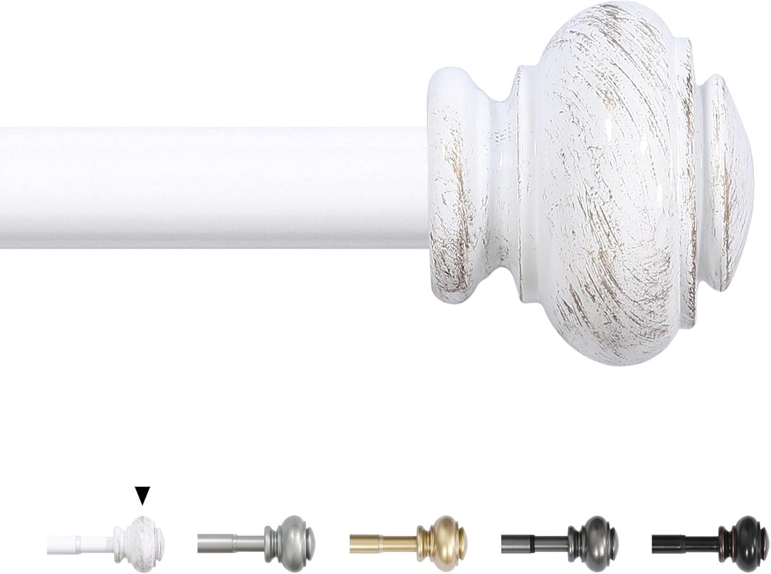 H.VERSAILTEX Curtain Rods for Windows 16.2 to 90.6 Inches 3/4 inch Diameter Adjustable Decorative Telescoping Curtain Rod with Brackets Heavy Duty Splicing Curtain Rods with Classic Finials, White 16.2"-90.6" White