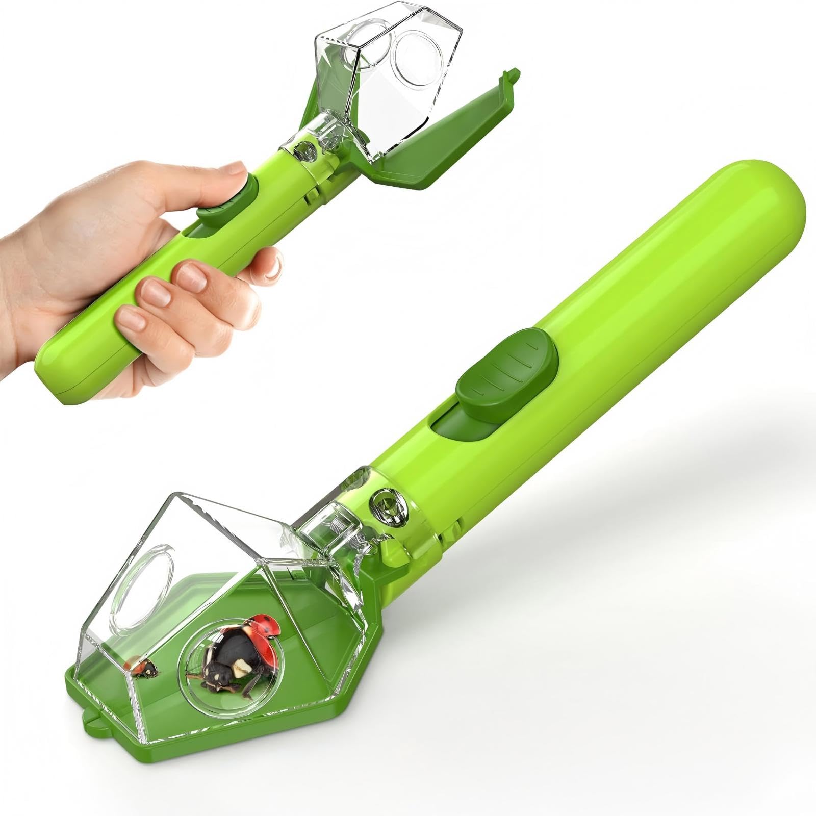 Bug Catcher with 6X Magnifier Glass, Portable Insect Trap Kit, Transparent Bug Catching Tool with One-Hand Operation, Acrylic Bug Magnifier for Outdoor Garden Nature Exploration and Indoor Use