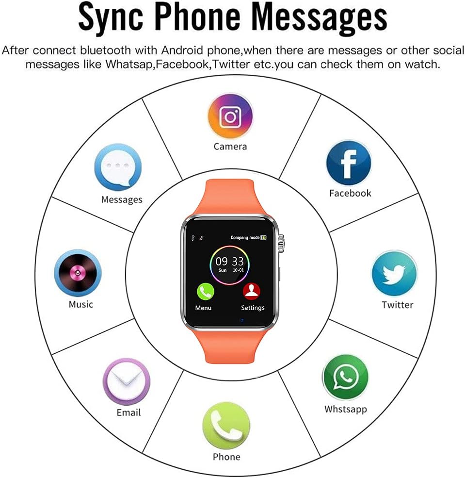 Sazooy Smart Watch Bluetooth Watch Support Make/Answer Phones Receive/View Messages Compatible iPhone Android iOS Phones with Camera Pedometer SIM SD Card Slot for Men Women Kids (Orange)