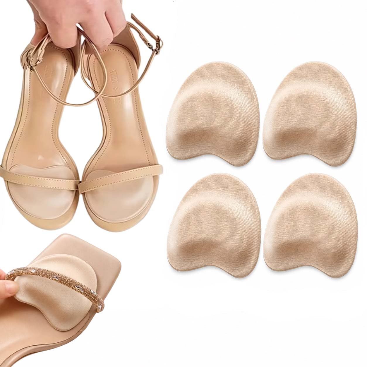 4PCS Forefoot Cushion Pads for Sandals & High Heels, Soft Foam Ball of Foot Inserts, Non-Slip Adhesive Metatarsal Pads for Women, Foot Pain Relief, Beige (2Pair)-picture-51