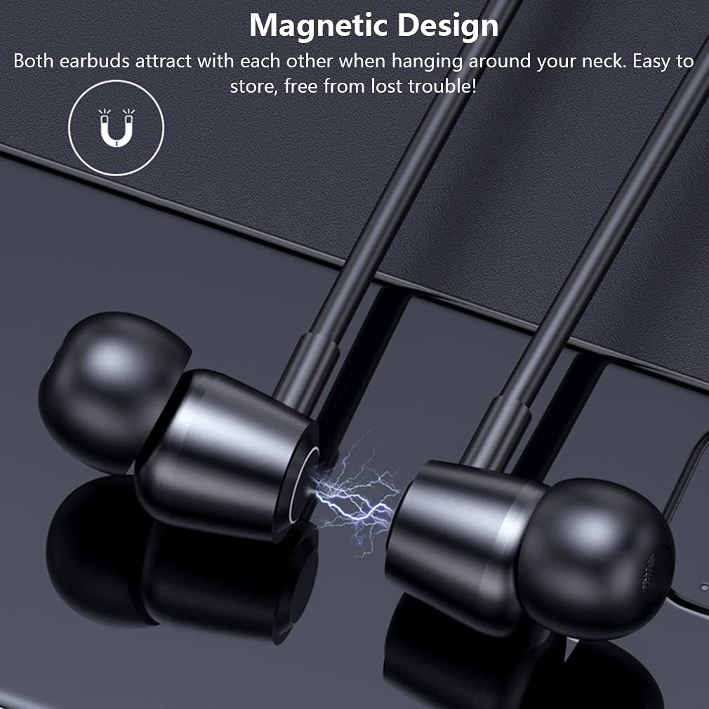 Bezprzewodowe słuchawki Bluetooth z opaską na szyję, magnetyczne słuchawki douszne, odporne na pot słuchawki stereo IPX5, redukcja szumów do biegania, wędrówek, fitnessu, 100 h, czarne