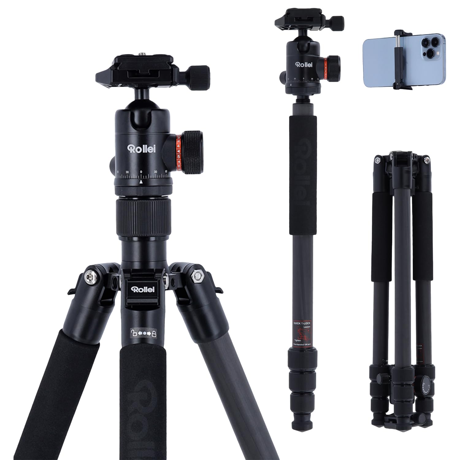 tripod nero per fotografia leggero con testina rotante per dslr e smartphone