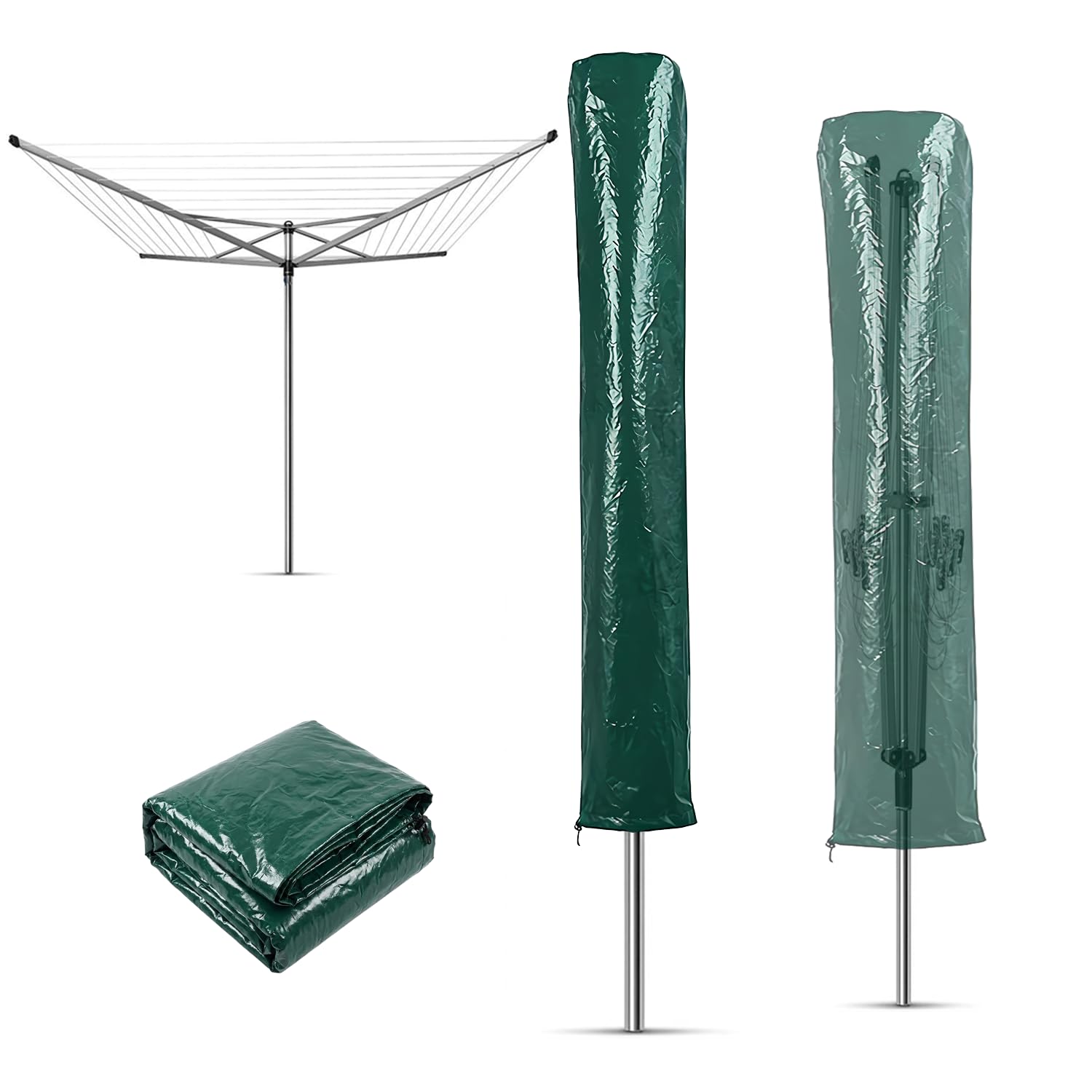 TSA LIMITED Rotary Washing Line Cover Waterproof Heavy Duty Rotary Airer Cover with Tied Down Cord UV Resistant Windproof Outdoor Clothes Airer Protector 145 x 29 x 29cm