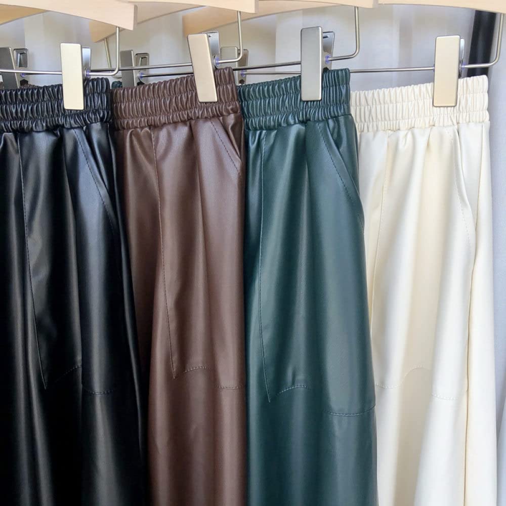 OZEO Röcke,Damenrock Aus Pu-Leder, Schwarz, Elastisch, Hohe Taille, Midirock, Einfarbig, A-Linie, Swing, Gerüscht, Lässig, Lange Röcke Für Mädchen, Damen, Herbst, Winter,S