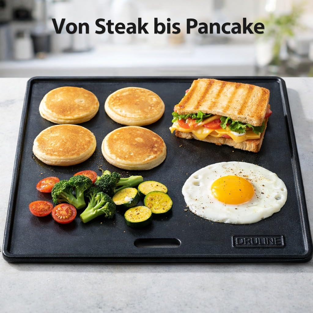 Plaque de Cuisson Grill 40 x 30 cm Réversible Double Face, Plancha BBQ Antiadhésive pour Barbecue, Gaz, Four – Noir