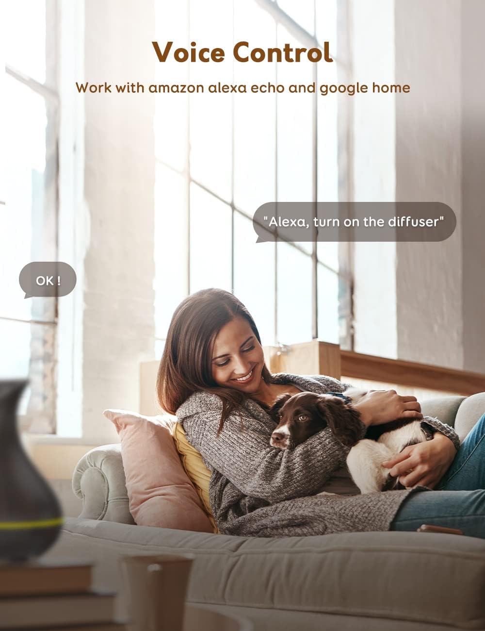 Essential Oil Diffuser, Maxcio 400ml Smart Aromatherapy Diffuser with Timer & 7 RGB Light, 2 Mist Mode Waterless Auto-Off, Ultrasonic Humidifier with Alexa & Google Home, App & Voice Control