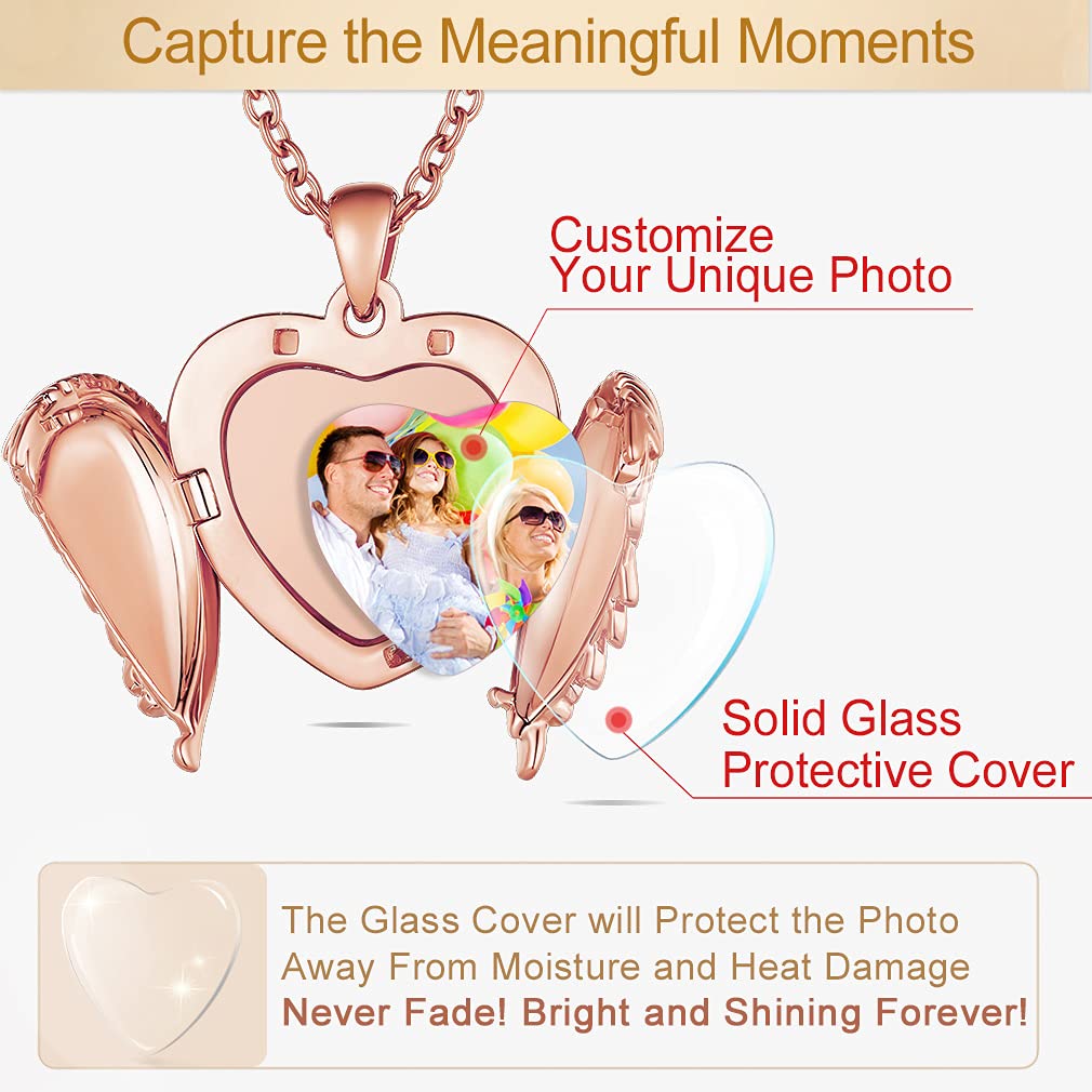 Custom4U Collar Foto Personalizada Mujer Alas de Angel Colgante Corazón Romántico Joyería Memorial Pareja Regalo Día Valentín Aniversario