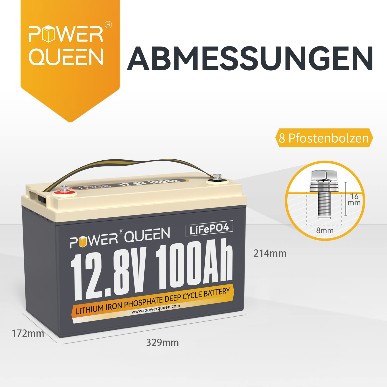Power Queen 12V 100Ah LiFePO4 Batteria a ciclo profondo (Confezione da 2), potenza di carico 1280 Wh, BMS 100A, Batteria da 4000-15000 cicli e durata di 10 anni, per camper, impianto solare, barca
