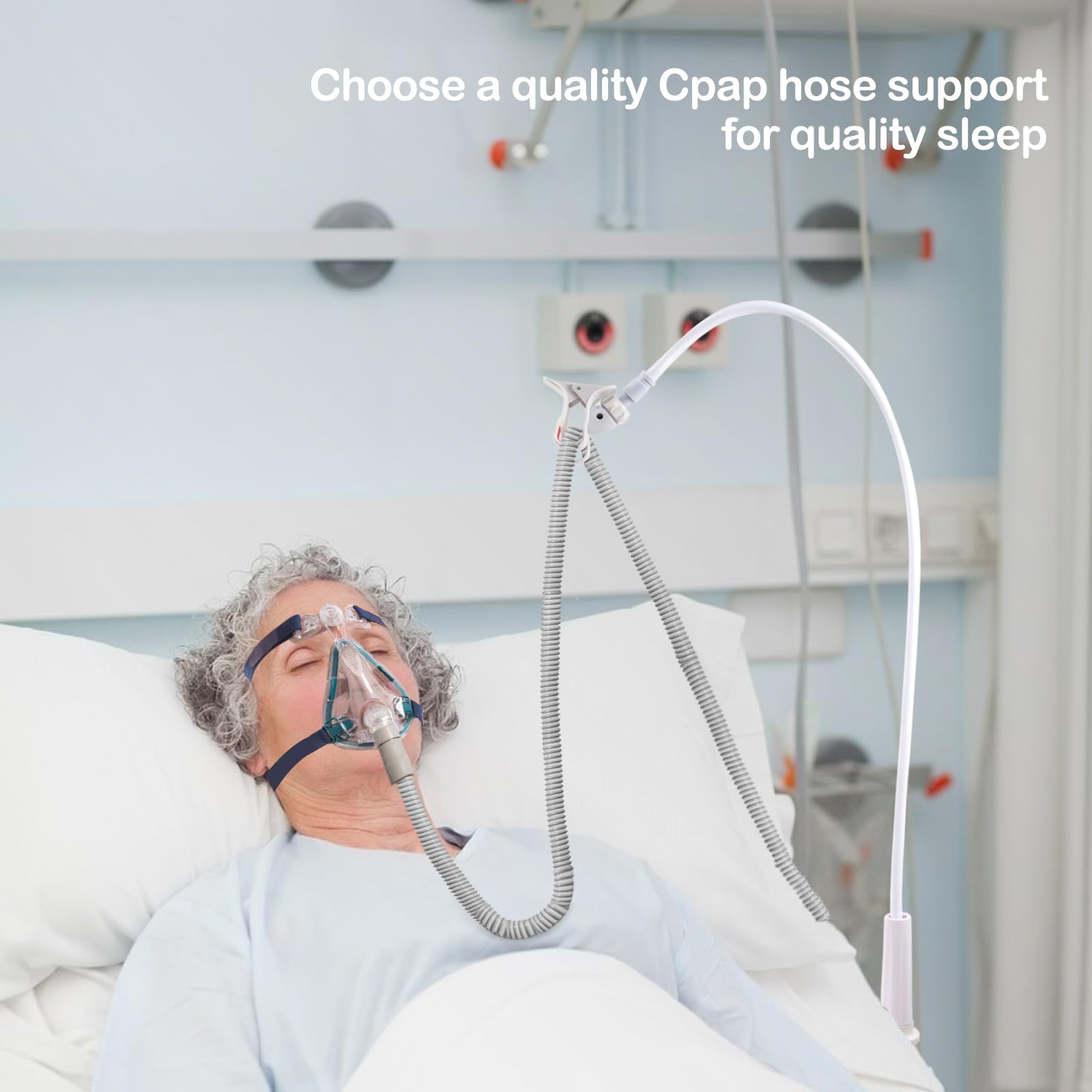 Soutien et support pour tuyau CPAP, support de tuyau CPAP pour éviter les fuites et les enchevêtrements de tuyau CPAP, flexible, pour s’adapter à n’importe quelle pièce, réglable et robuste