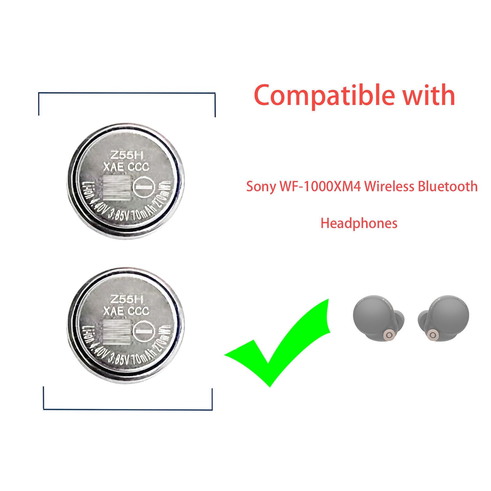 (2 pezzi) Z55H Batteria sostitutiva Z55H compatibile con WF-1000XM4 WF1000XM4 WF-SP900 Bluetooth Headphones Series Z55H CP1254 (2 pezzi) Z55H