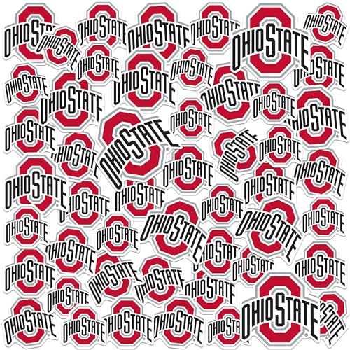The Ohio State University Buckeyes 50ct Primary Logo Vinyl Sticker Pack for Laptop Water Bottle Tablet Scrapbooking Skateboard Indoor Outdoor Decals
